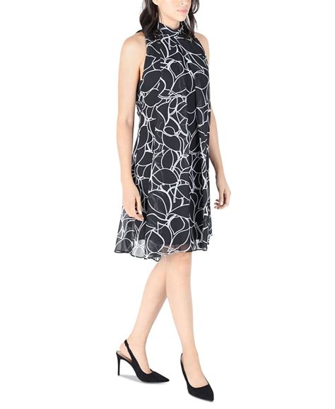 Robbie Bee Womens Printed Tie Back Mock Neck Dress Macys