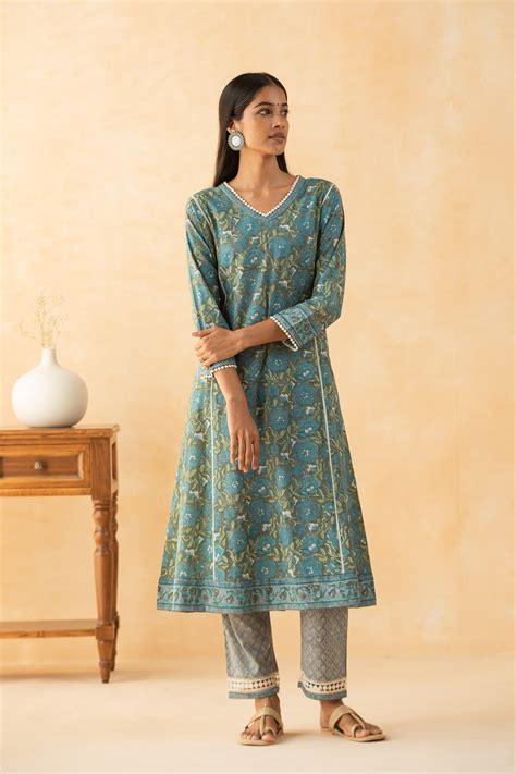 Buy Grey Block Printed A Line Cotton Kurta For Women FGMK21 22