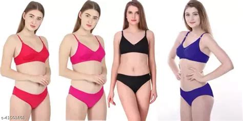 Women Solid Black Hosiery Lingerie Set Pack Of 4