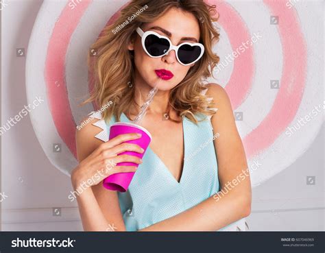 Sexy Cute Blonde Girl Vintage Sunglasses Stock Photo 607046969 Shutterstock