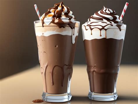 Premium AI Image Two Glasses Of Chocolate Milkshakes With A Red And