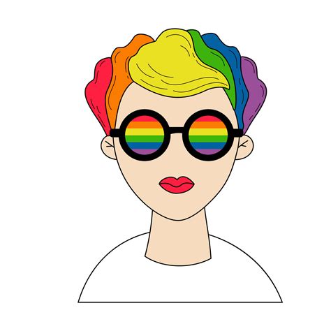 Lesbian Girl With Rainbow Glasses And Hair In Colors Of The LGBT Flag LGBT Pride Month Love Is