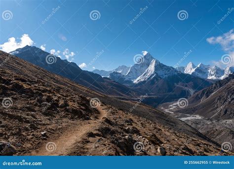 Panoramic View Of The Mountain Everest Jomolungma In The Himalayas