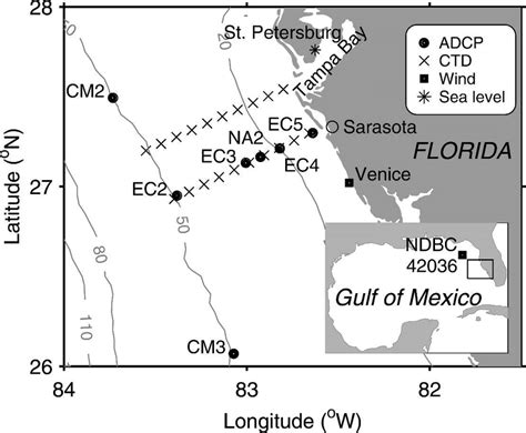 West Florida Shelf Topography Isobaths M And The Locations Of The