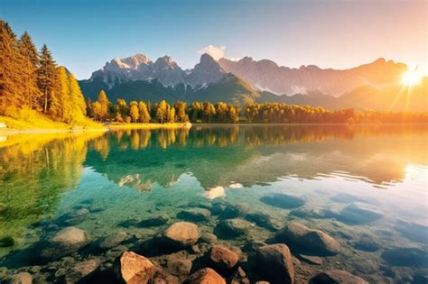 Premium Ai Image Impressive Summer Sunrise On Eibsee Lake With