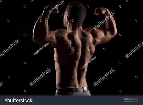 Back View Naked Muscular Man Pants Stock Photo Edit Now 387513565