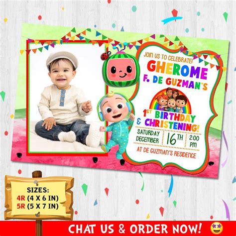 Cocomelon Themed Invitation Card Birthday Baptism Christening Shopee