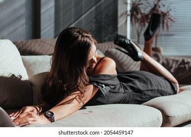 Portrait Sexy Brunette Black Dress On Stock Photo Shutterstock
