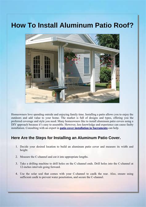 Steps for Installing an Aluminum Patio Cover by New Dawn Awning - Issuu