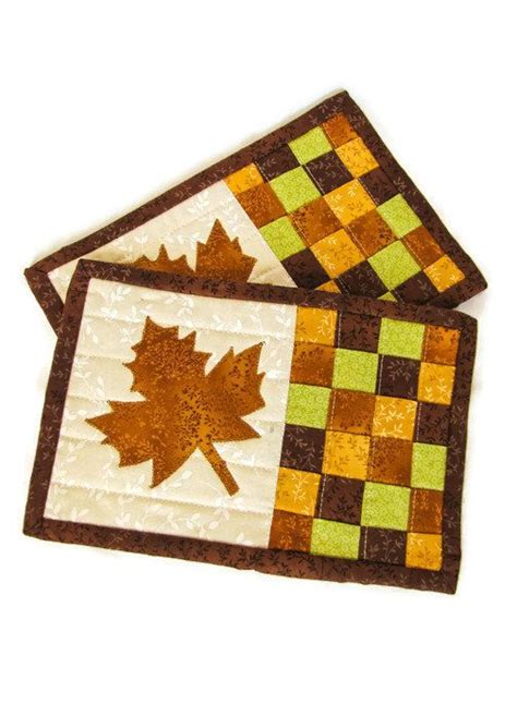 Quilted Fall Mug Rugs Set Of Two Autumn Snack Mats Etsy Mug Rugs Mug Rug Square Quilt