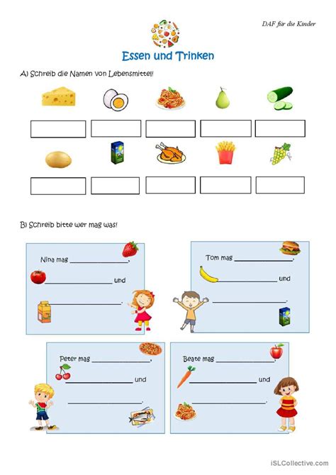 Essen Und Trinken Bildw Rterb Cher O Deutsch Daf Arbeitsbl Tter Pdf Doc