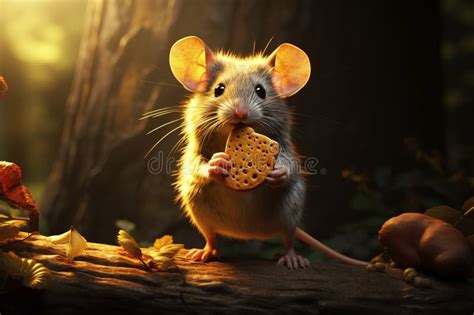 Cute Little Mouse with Cheese. Generative AI Stock Illustration ...