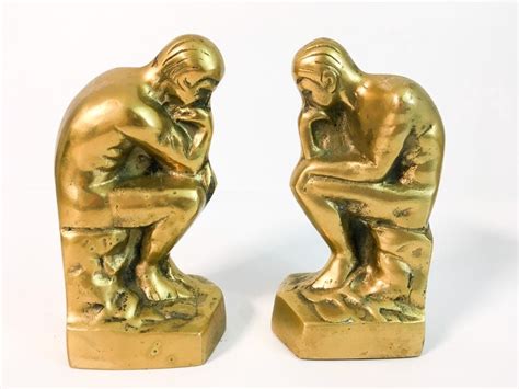 Vintage Brass Bookends Brass The Thinker Nude Man Library Office Decor Sculpture Poet