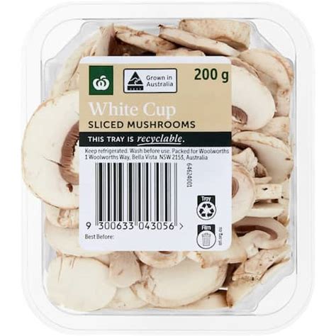 Woolworths White Cup Sliced Mushroom Punnet 200g Bunch