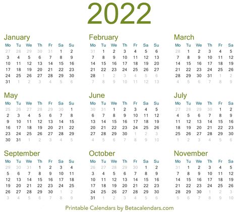 2022 Calendar Beta Calendars