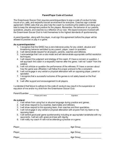 Fillable Online Jamestown Soccer Club Parent S Code Of Conduct Fax