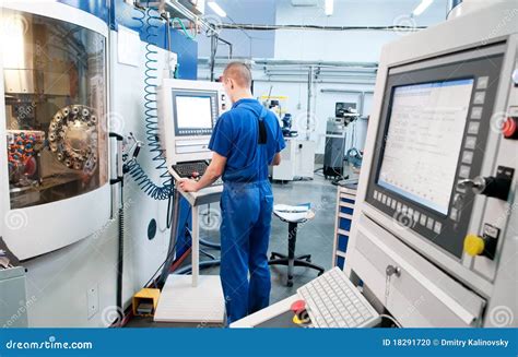 Worker Operating Cnc Machine Center Stock Photo Image Of Lathe