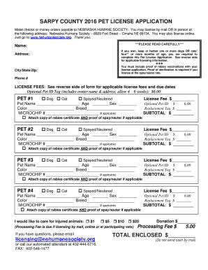 Sarpy County Pet License Fill Online Printable Fillable Blank