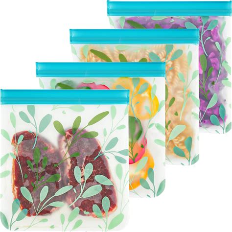 4 Pack Dishwasher Safe Reusable Gallon Freezer Bags Reusable Food Storage Bags