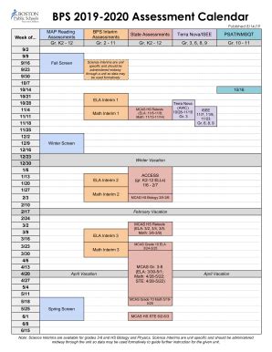 Fillable Online BPS 2019-2020 Assessment Calendar - Boston Public ...