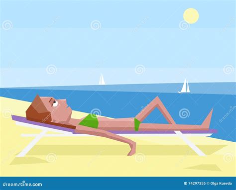 Woman Tanning On Beach Stock Vector Illustration Of Pleasure 74297355