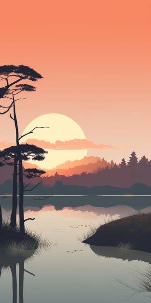 Premium Ai Image Tranquil Wetland Minimalistic K Sunset Landscape