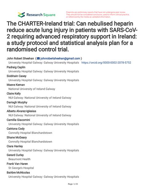 PDF The CHARTER Ireland Trial Can Nebulised Heparin Reduce Acute