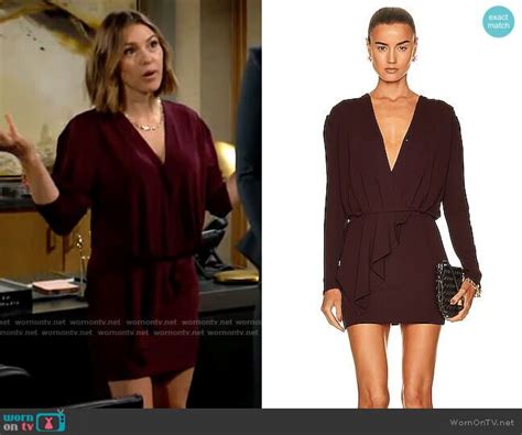 Chloe’s burgundy draped front dress on The Young and the Restless ...