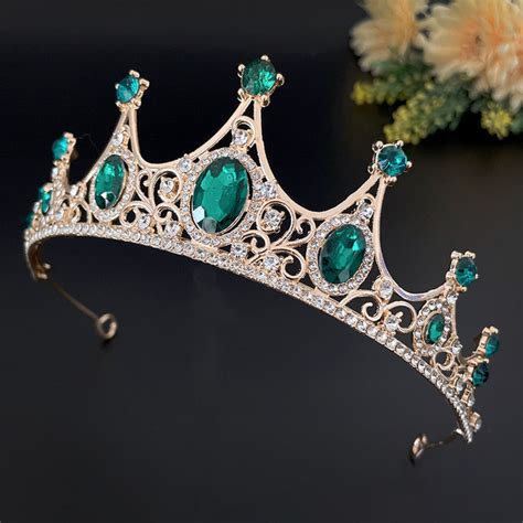 Tiara Dorada Con Piedras Verdes Novias Y Quincea Eras Novias Y