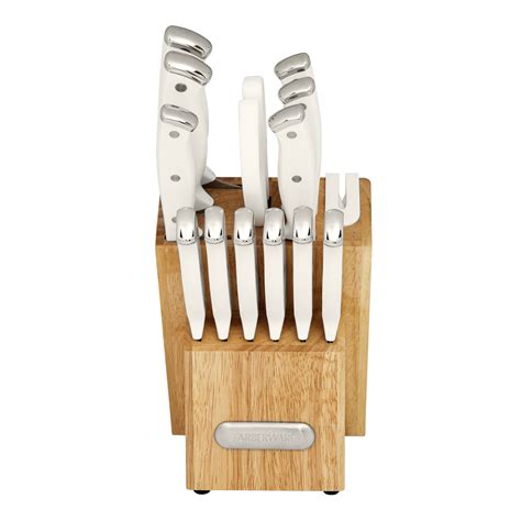 Farberware Edgekeeper Triple Riveted Knife Block Set With Built In Sharpener 14 Piece In White