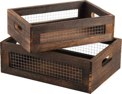 Belle Vous Set Of Black Wooden Storage Crates With Handles Small