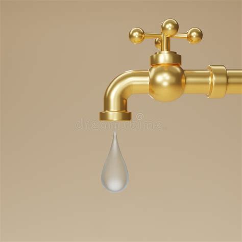 3d Render Golden Water Tap With Falling Drop Yellow Water Tap Icon