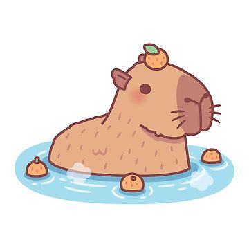 Cute Capybara With Orange On Head Chilling In Hot Spring Poster For Sale By Rustydoodle