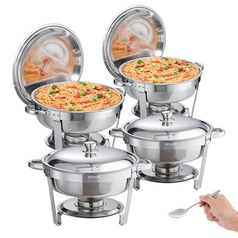 Vevor Chafing Dish Buffet Set 6 Qt 4 Pack Stainless Steel Chafer With Full Size Pan Round