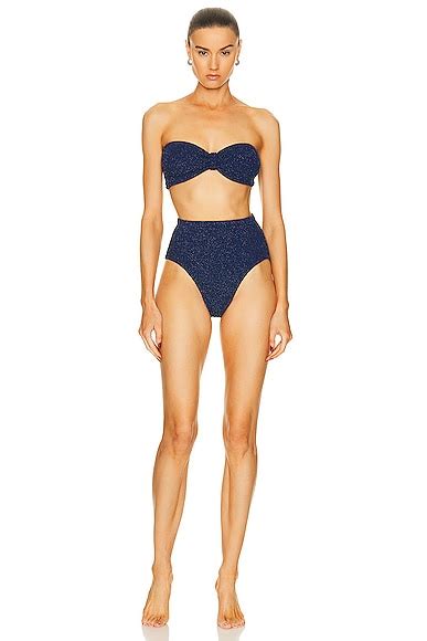 Hunza G Ruby Lurex Bikini In Navy Silver FWRD