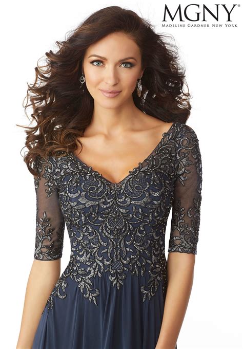 Stretch Mesh Special Occasion Dress With Beaded Metallic Lace