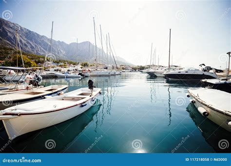 Picture Of Luxury White Yachts In Harbor Stock Photo Image Of