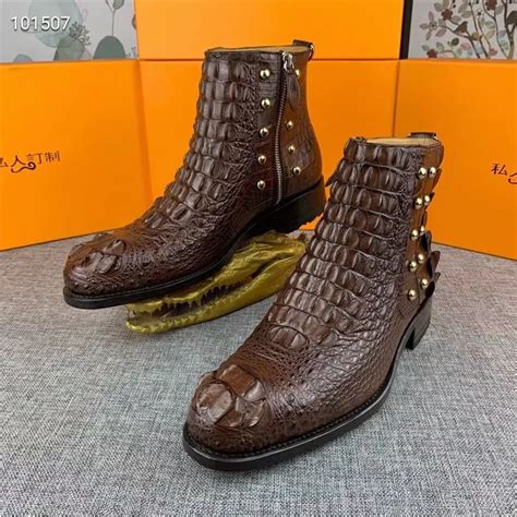 Bottes en cuir d alligator véritable pour hommes chaussures à