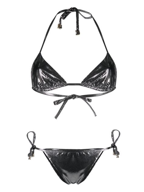 Balmain Metallic Effect Bikini Set Farfetch