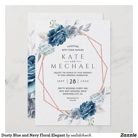 Dusty Blue And Navy Floral Elegant Invitation Floral Wedding