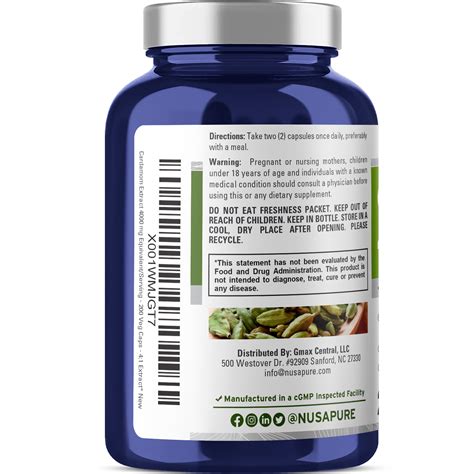 Cardamom Extract Mg Veg Caps Vegetarian Non Gmo