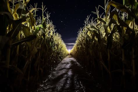 Premium Photo | Corn maze at night