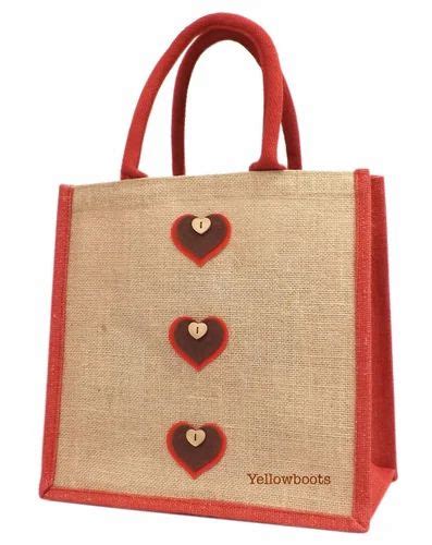 Fancy Design Natural And Red Jute Bag Tiffan Box Model Size 10x10x4