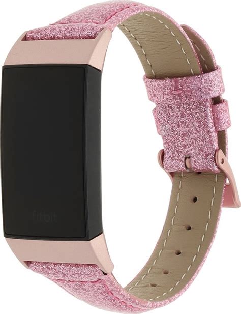 Bandje Voor Fitbit Charge 3 4 Leren Glitter Band Roze One Size