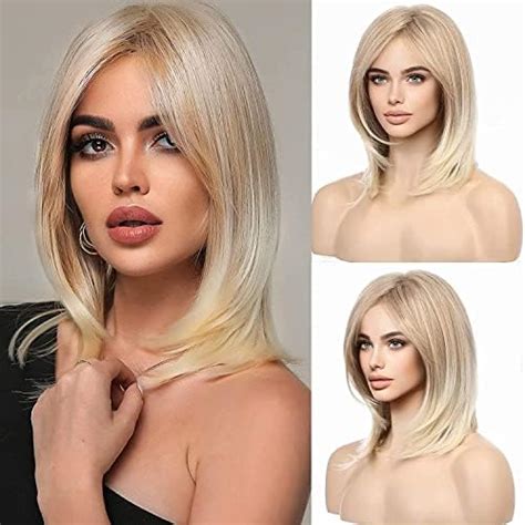 Amazon HAIRCUBE Ombre Blonde Shoulder Length Bob Wigs For Women Side Parting Clothing