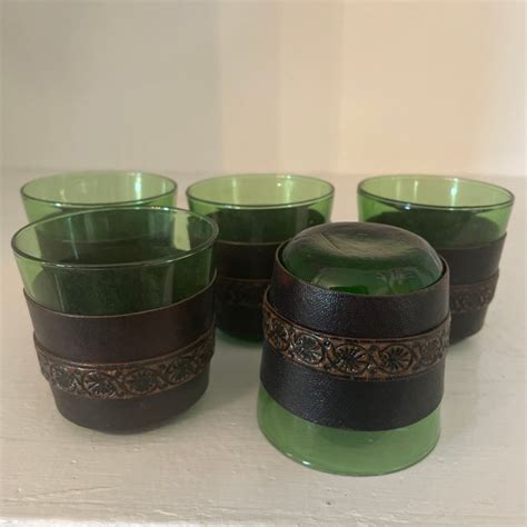 Vintage Leather Wrapped Green Shot Glasses Set Of 5 Chairish