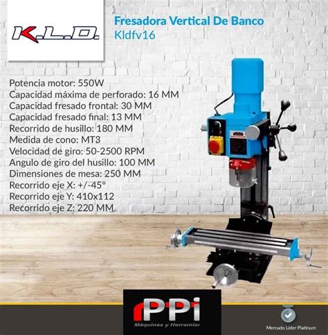 Fresadora Vertical De Banco 3 4 Hp 550w 16mm Kld Fv16 PPi Maquinas SRL