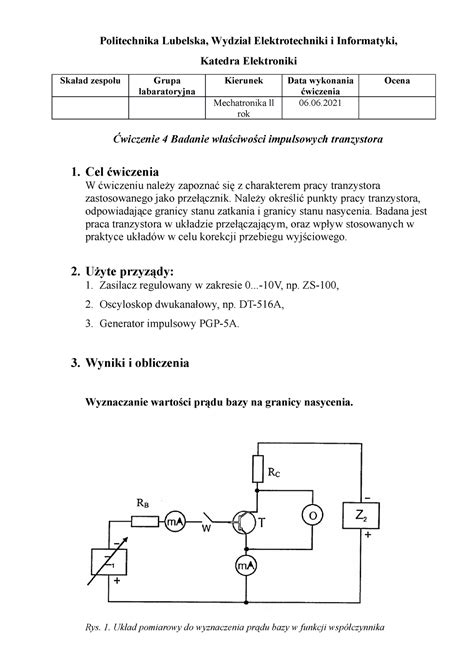 Sprawozdanie Podstawy Elektroniki Cw Politechnika Lubelska Wydzia