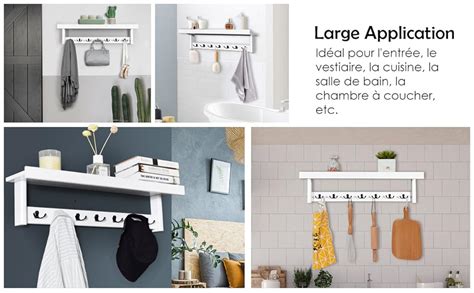 Costway Porte Manteau Mural Avec Tag Re De Rangement En Bois Dh V A