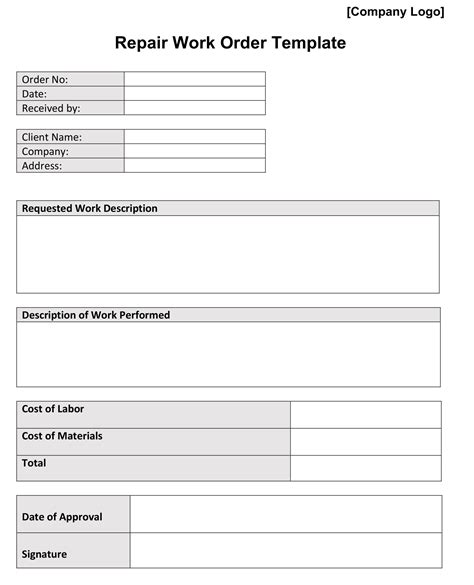 Printable Repair Order Template